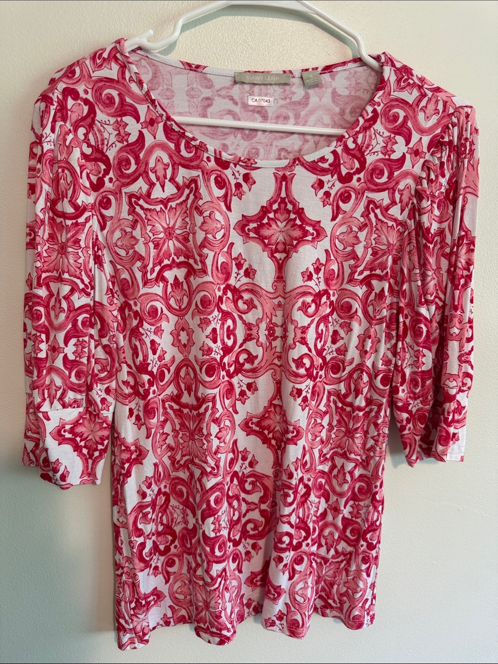 Sunny Leigh Pink Scroll-Print Long Sleeve Scoop Neck Top